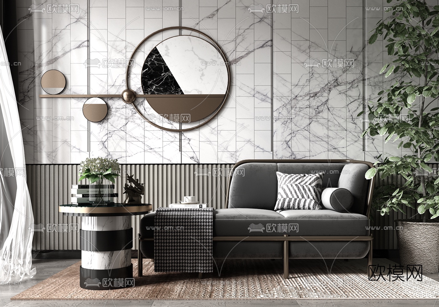 现代布艺贵妃椅su模型下载（渲染图1）