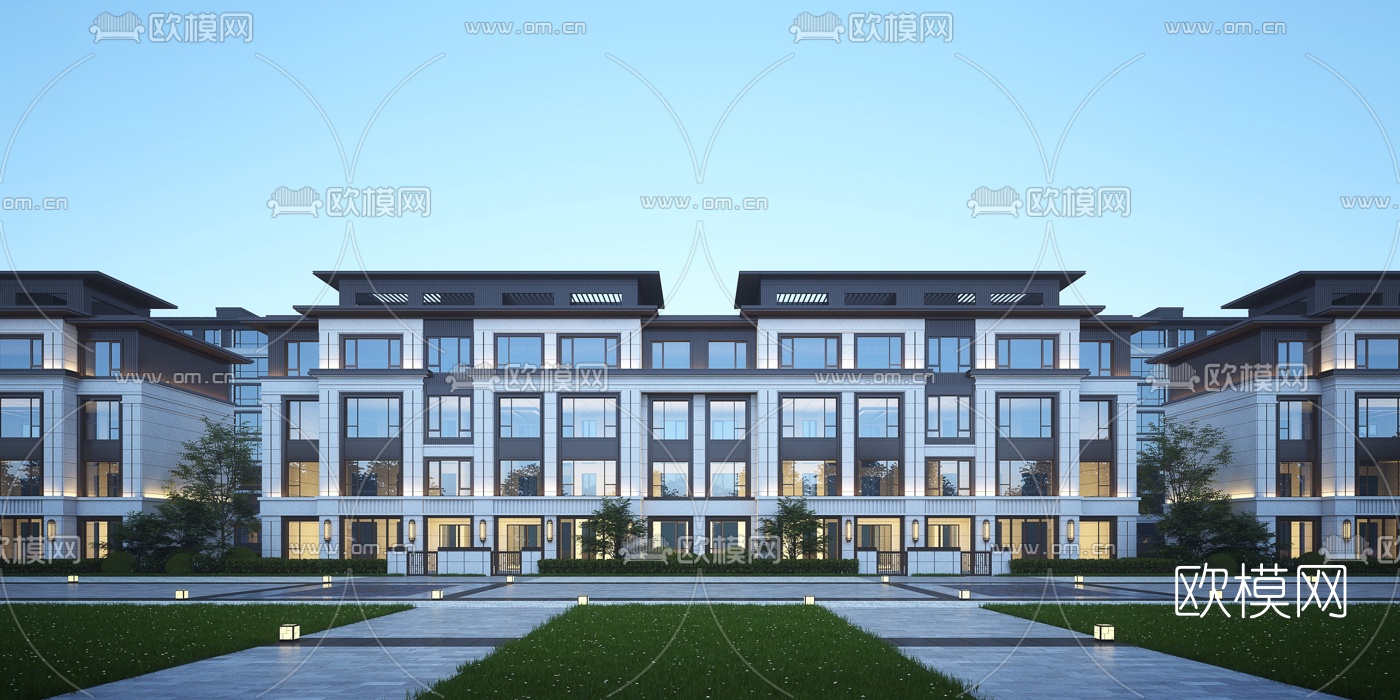 现代联排别墅外观3d模型下载