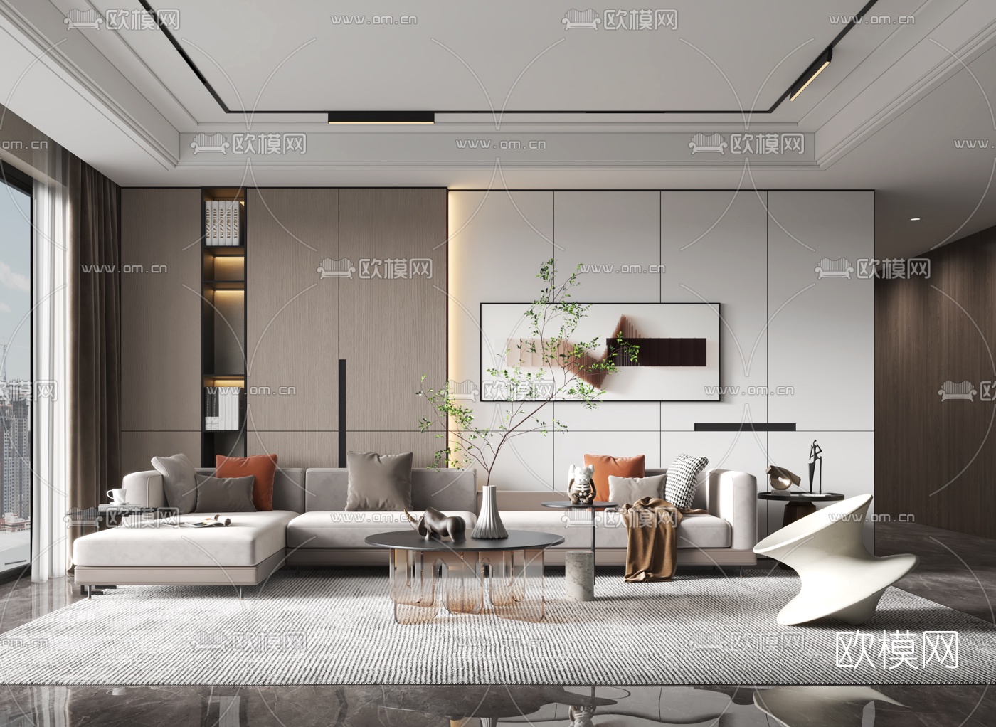 现代布艺转角沙发组合3d模型