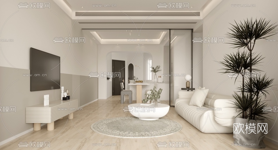 北欧客厅餐厅3d模型下载(渲染图1)