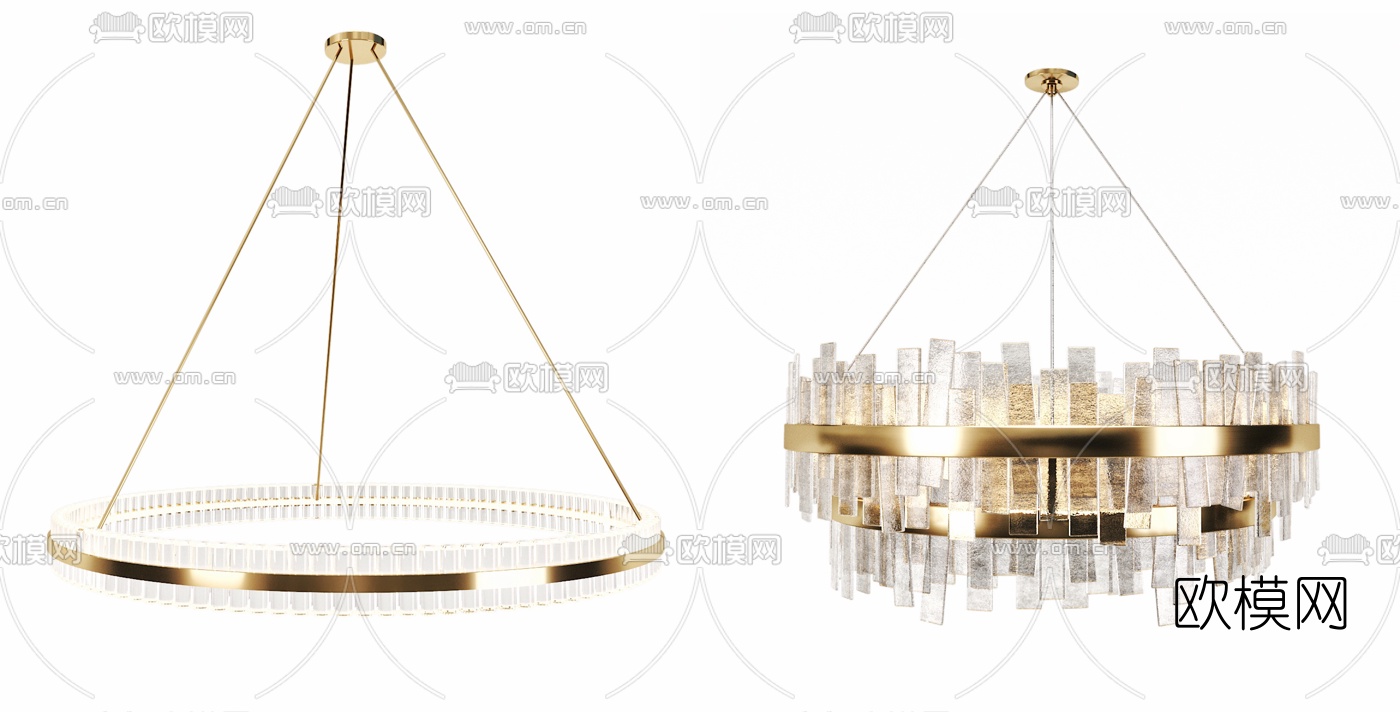 现代金属水晶多头吊灯3d模型下载（渲染图2）