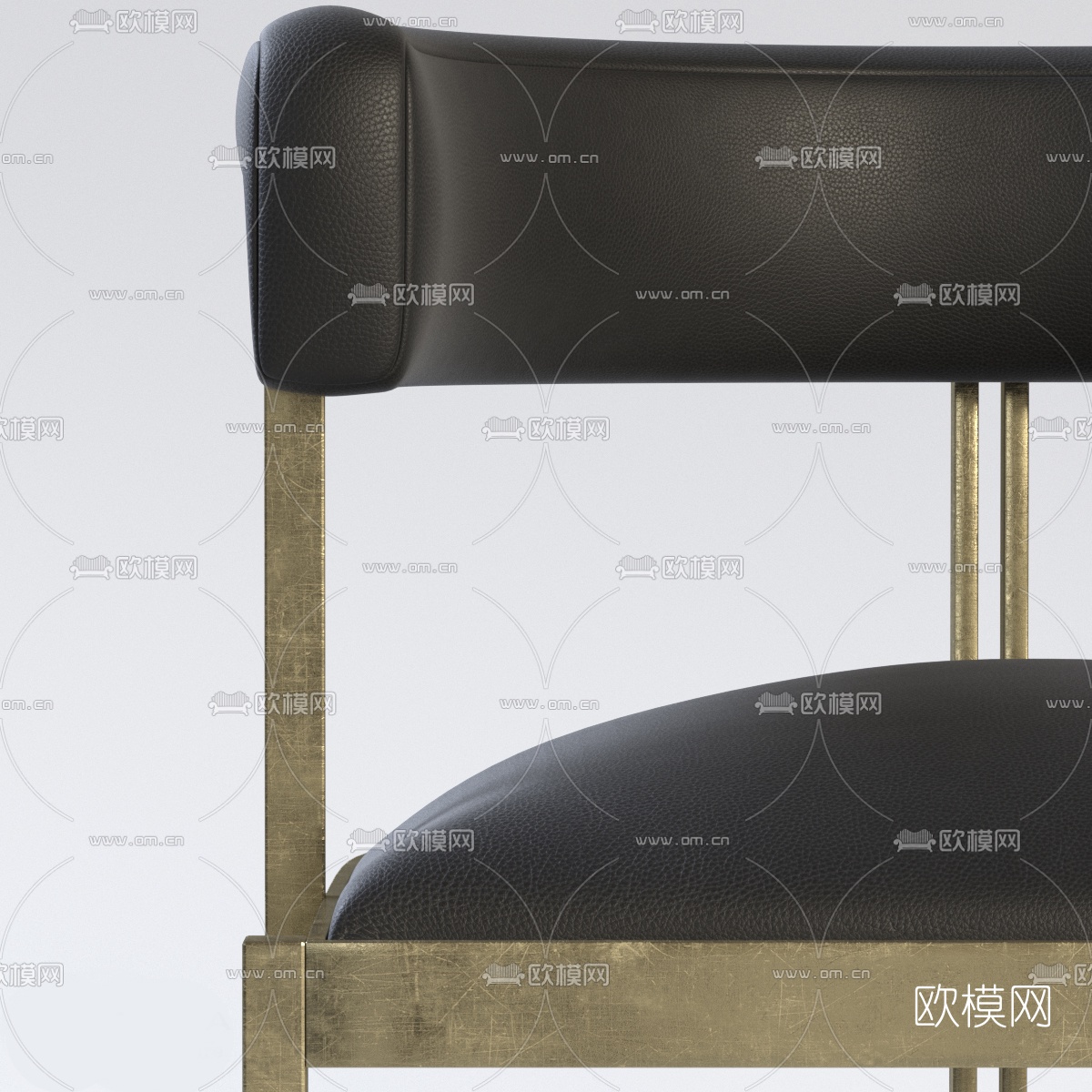 现代轻奢金属皮革吧椅3d模型下载（渲染图2）