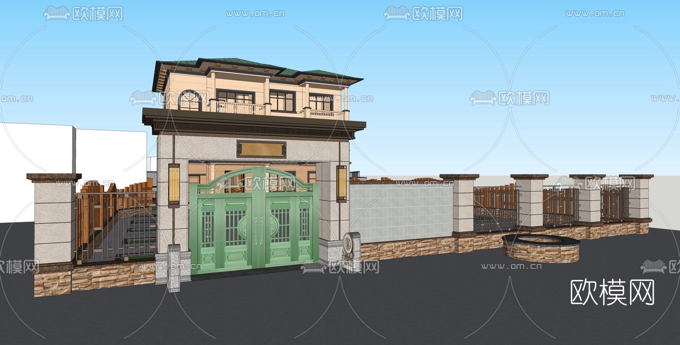 简欧别墅外观su模型下载（渲染图2）