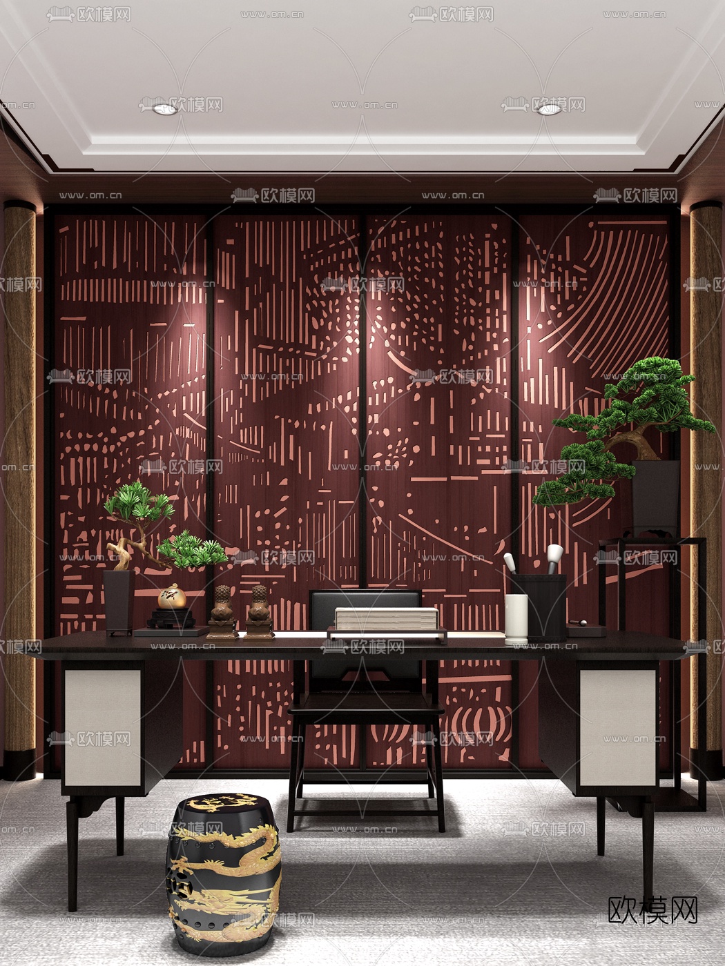 乐尚设计 新中式泡茶桌椅3d模型下载