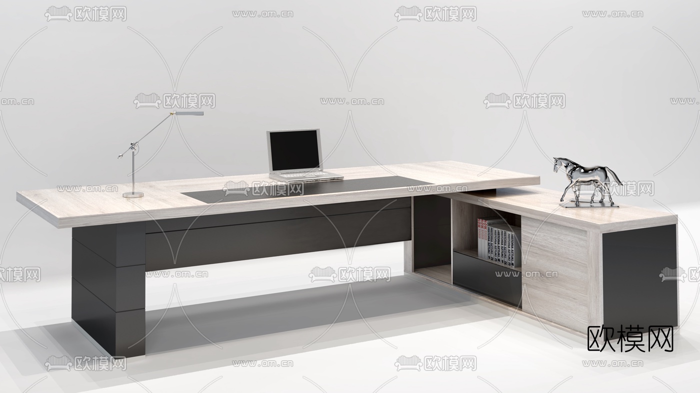 现代大班台办公桌3D模型下载