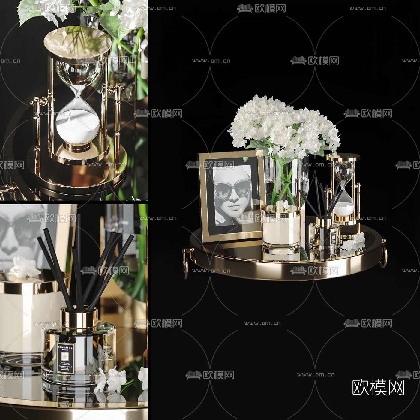 现代轻奢沙漏花瓶相框摆件3d模型下载