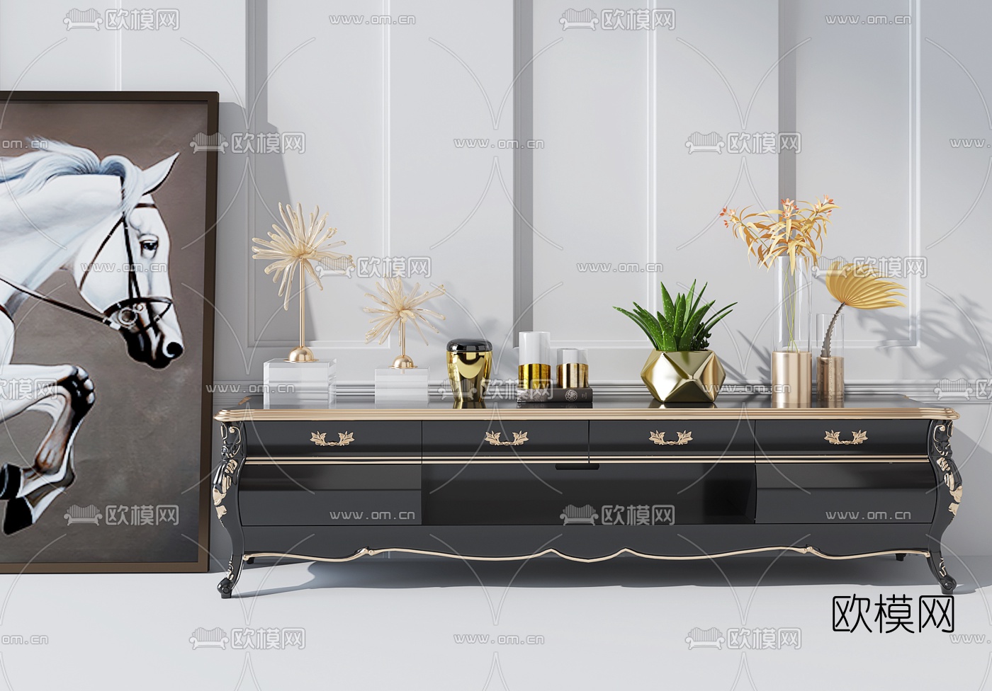 欧式实木电视柜3d模型下载