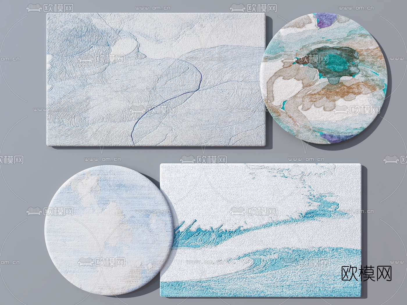 北欧布艺地毯组合3d模型下载