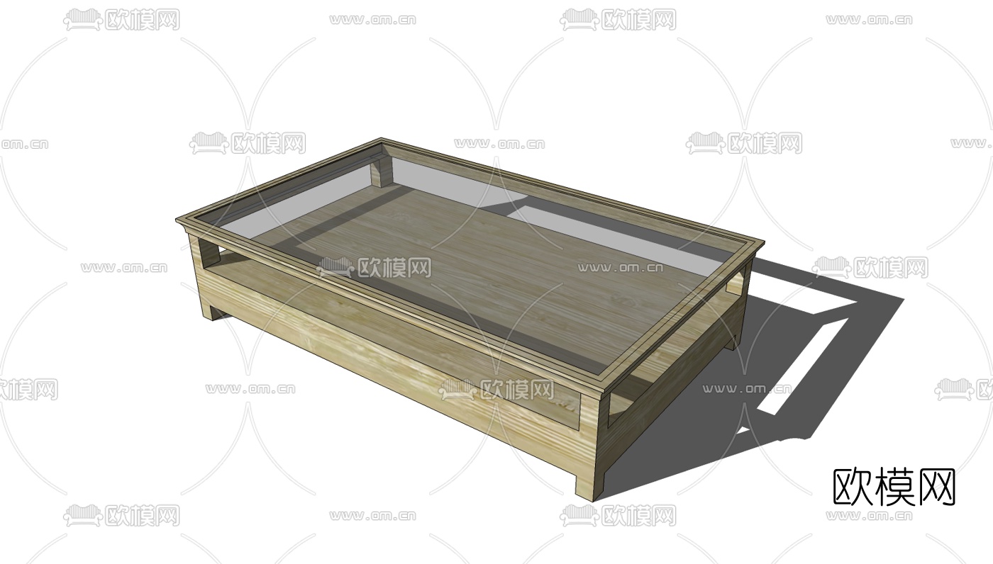 中式实木玻璃茶几su模型下载