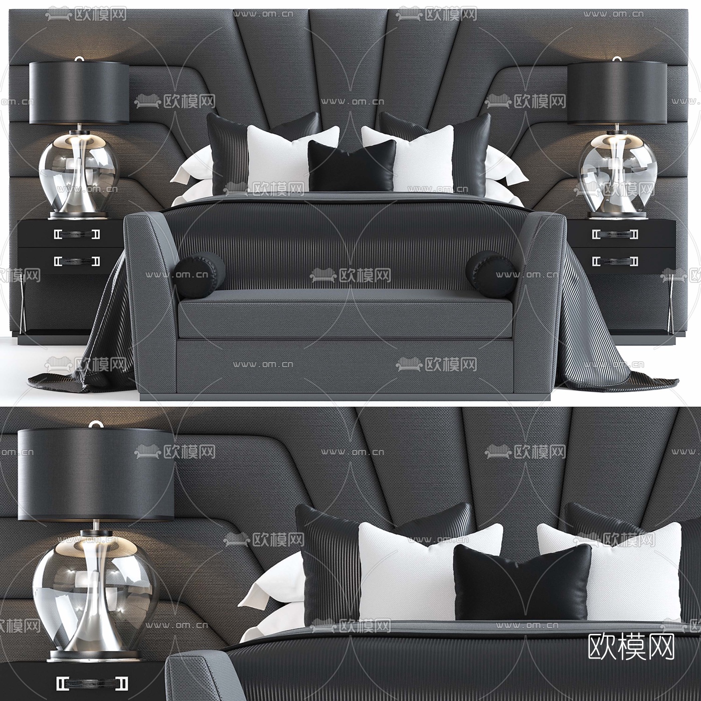 现代双人床床头柜3d模型