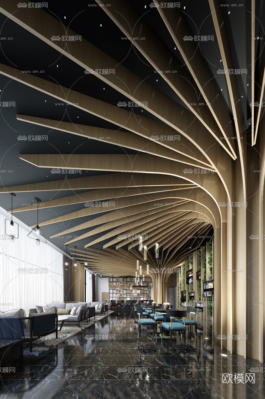 伊派设计 中建昭山印象新中式售楼处3d模型下载（渲染图1）