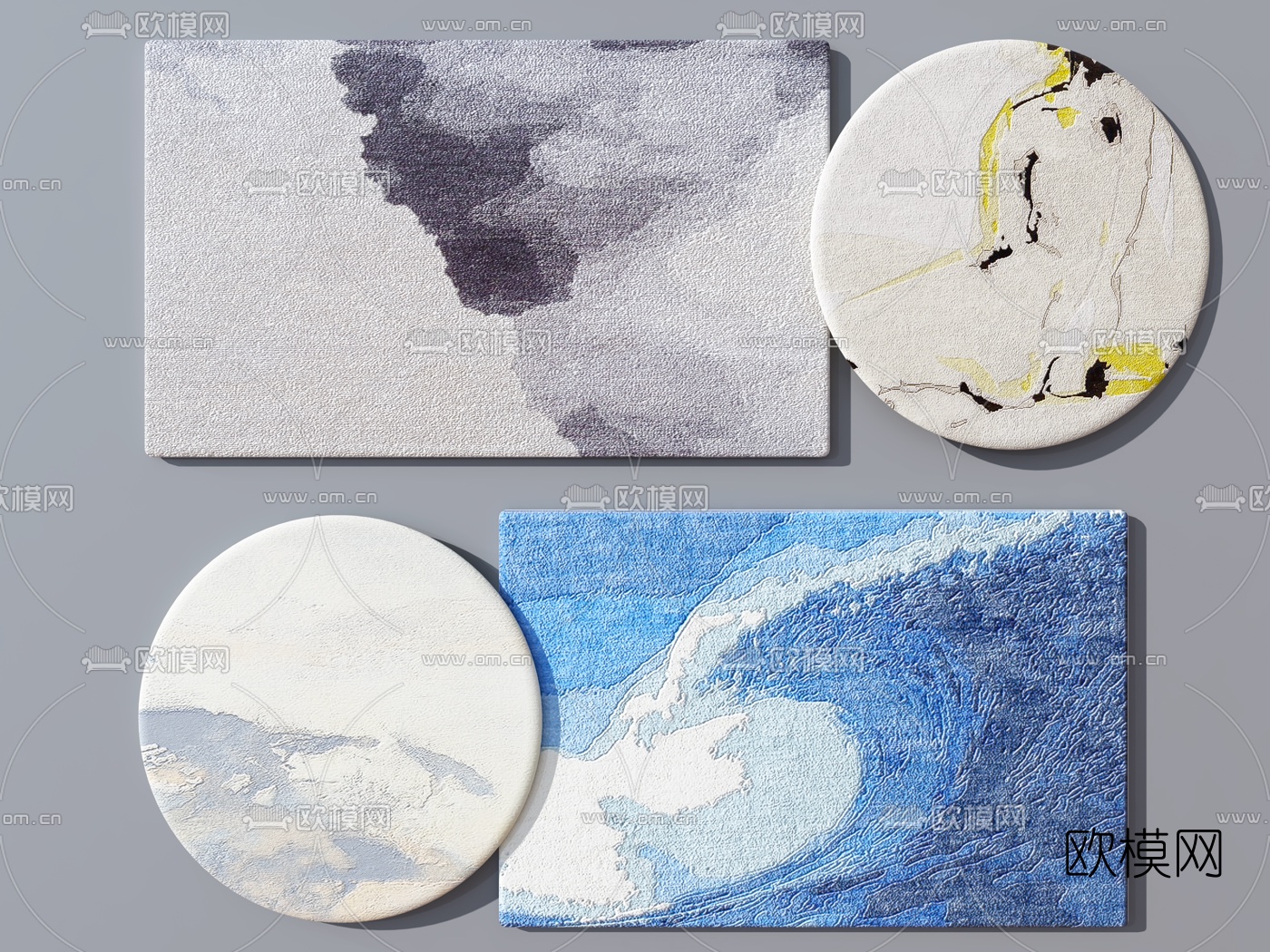 北欧布艺地毯组合3d模型下载