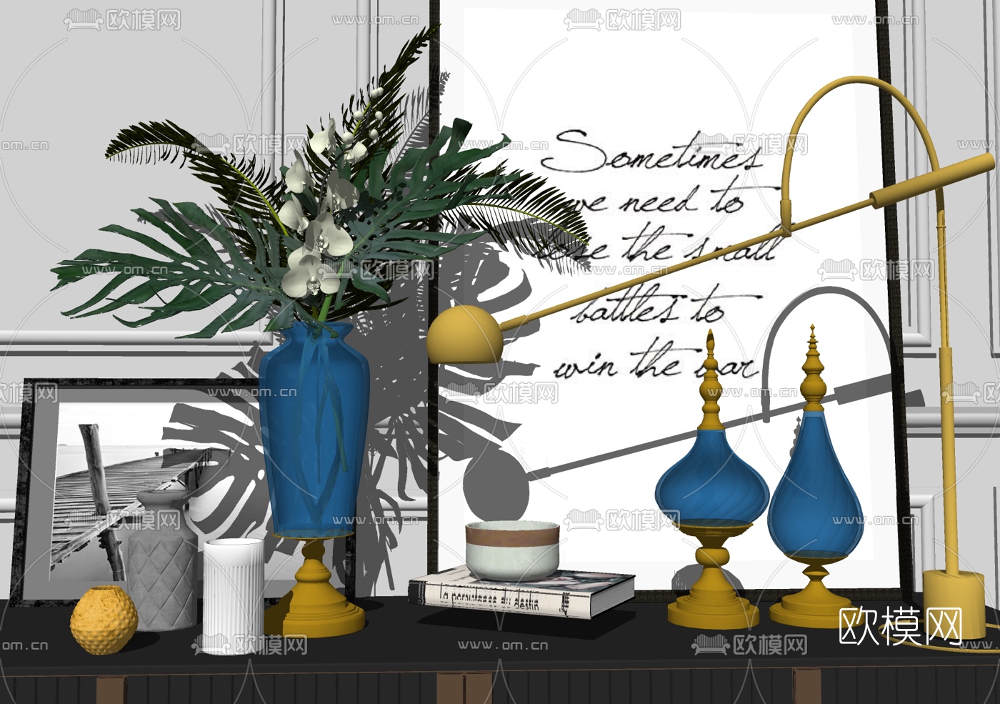 简欧花艺花瓶摆件组合su模型下载