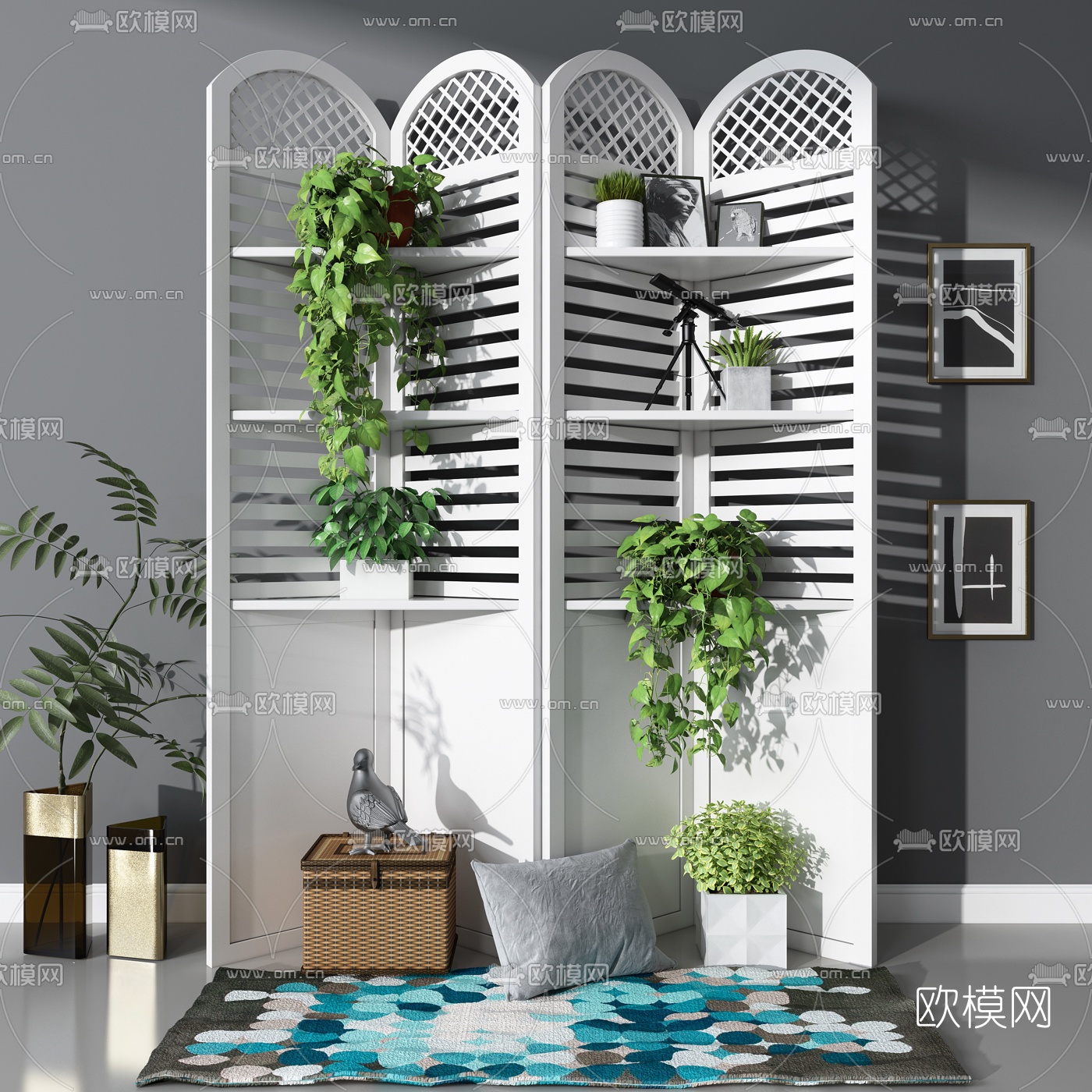 简欧实木屏风隔断3d模型下载