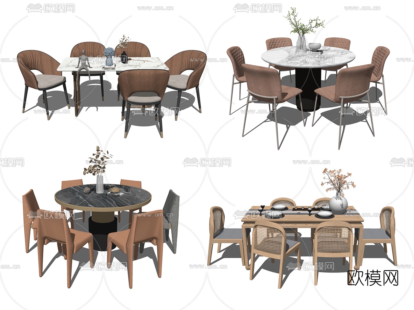 现代轻奢餐桌椅su模型下载