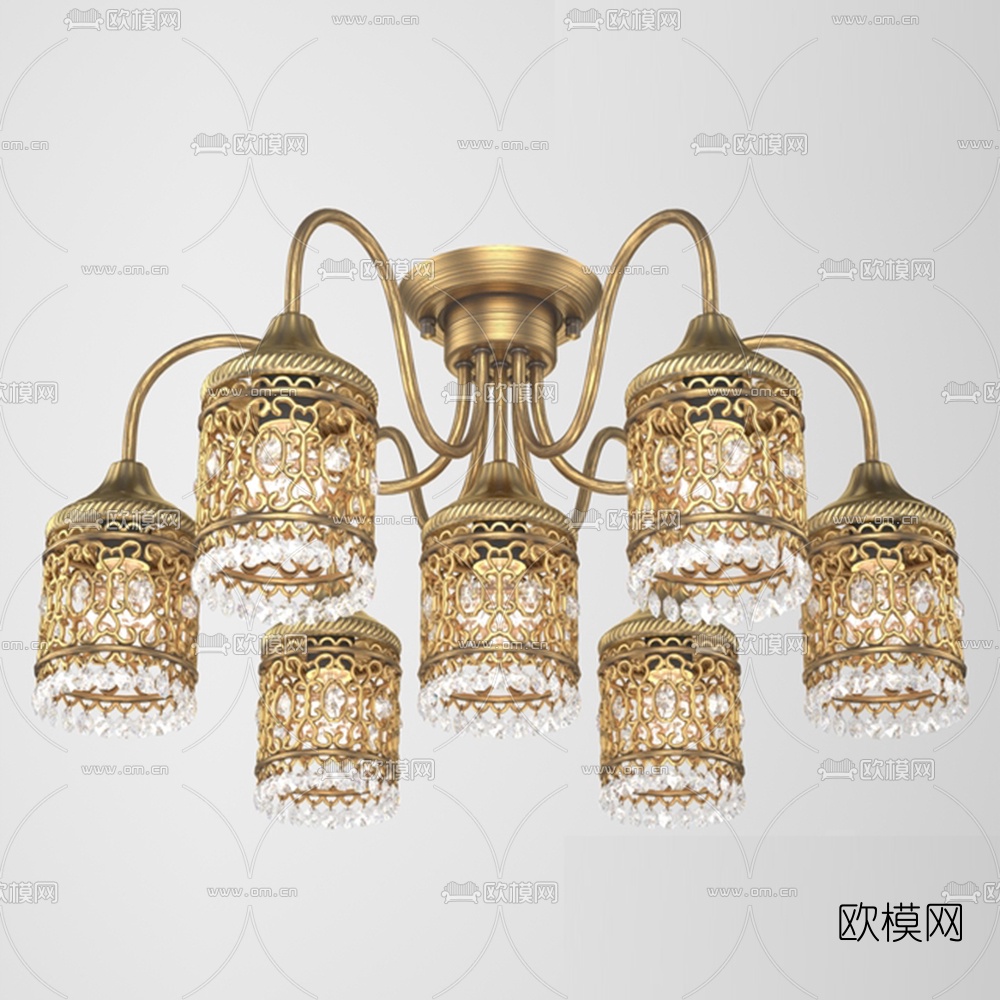 欧式金属吸顶灯台灯组合3D模型