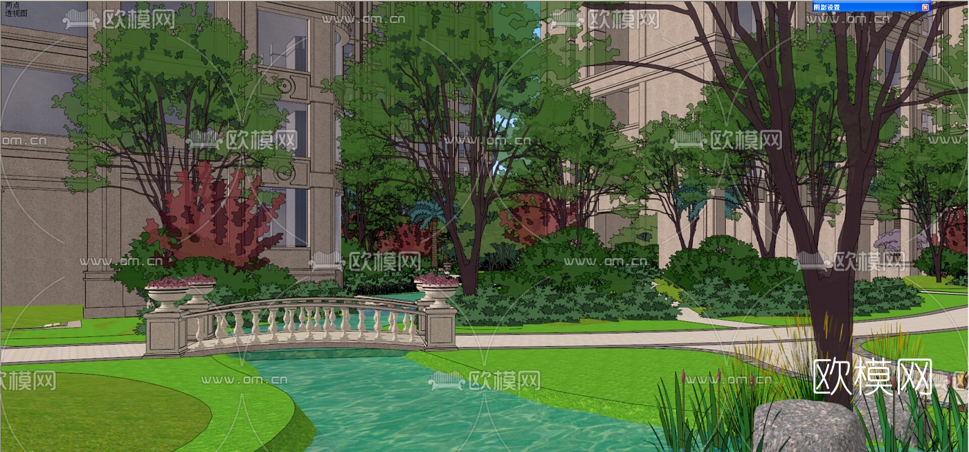 欧式小区景观规划su模型下载（渲染图9）