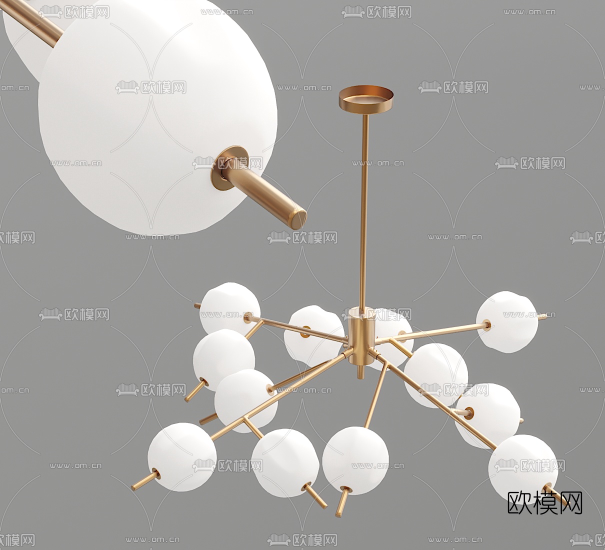 現代簡約創意球形多頭吊燈3d模型-免費3dmax模型庫-歐模網