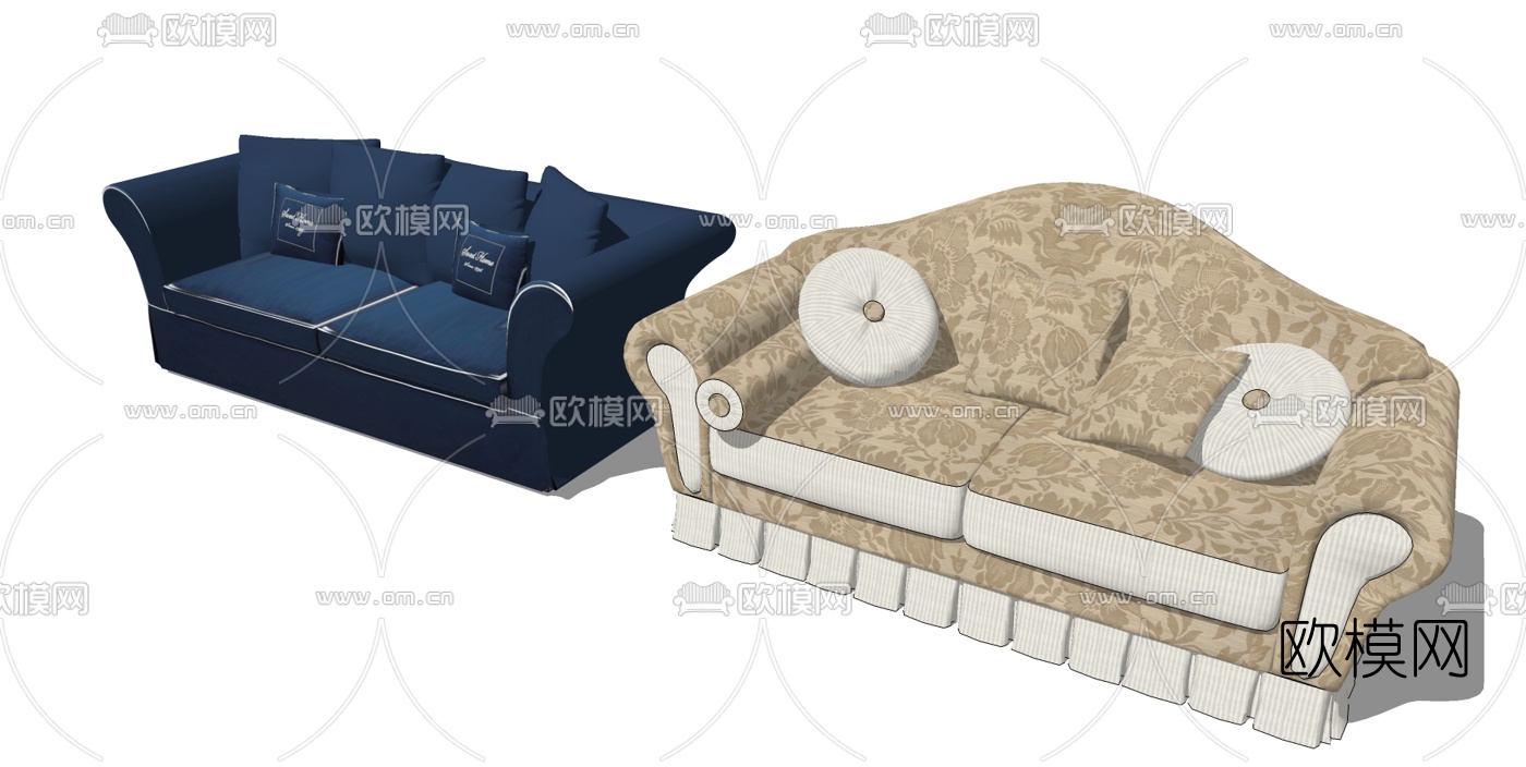欧式双人沙发组合su模型下载（渲染图2）