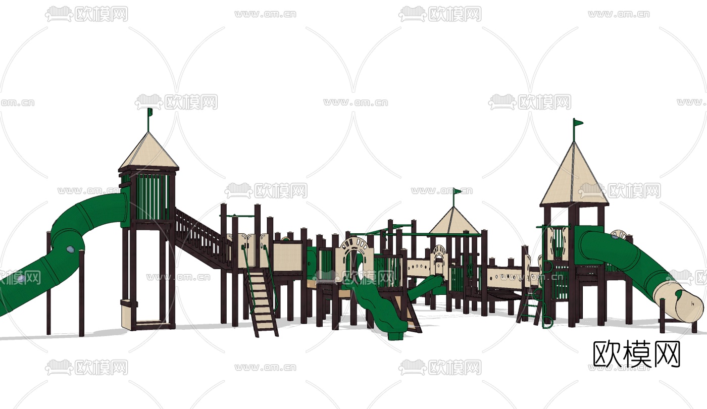 现代幼儿园儿童滑梯免费su模型下载（渲染图2）