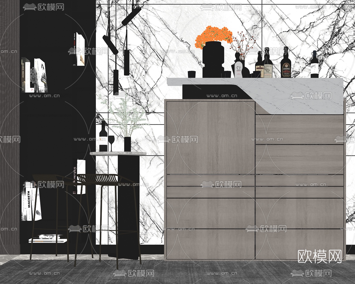 现代轻奢酒柜su模型下载（渲染图2）