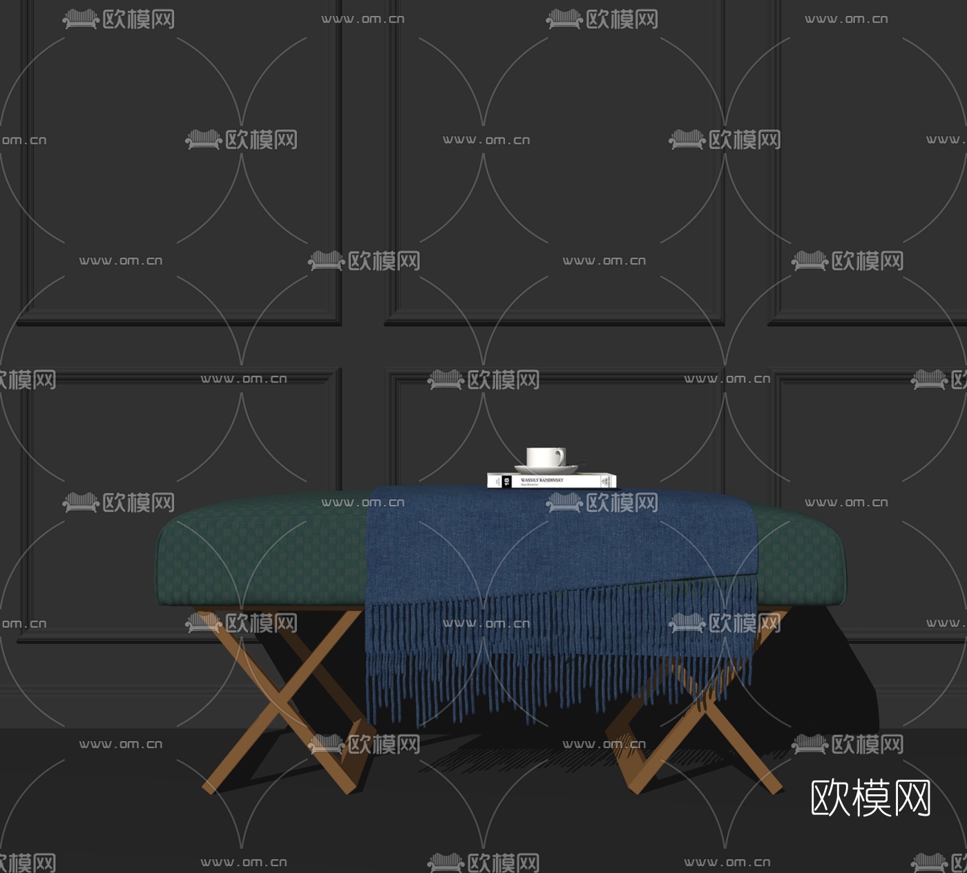 新中式皮革脚踏su模型下载