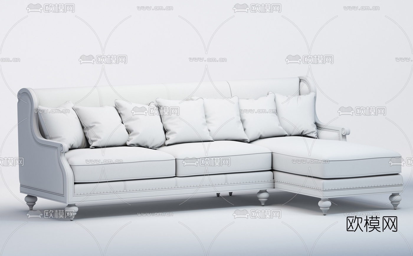 美式轻奢转角多人沙发3d模型下载（渲染图3）