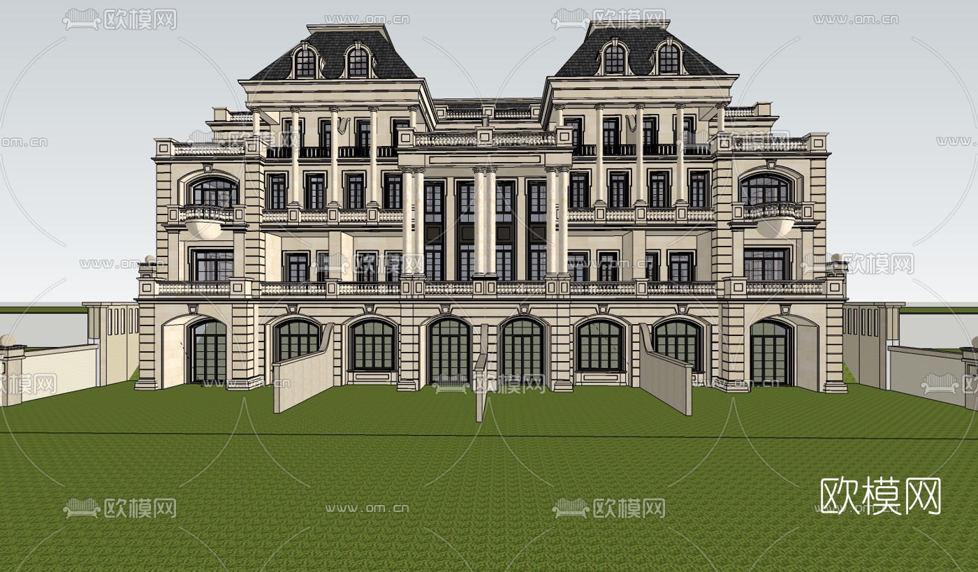 法式连排别墅su模型下载（渲染图3）
