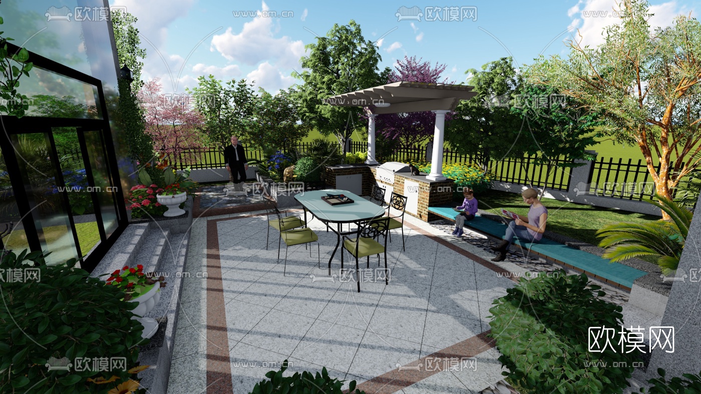 欧式庭院花园su模型下载（渲染图5）