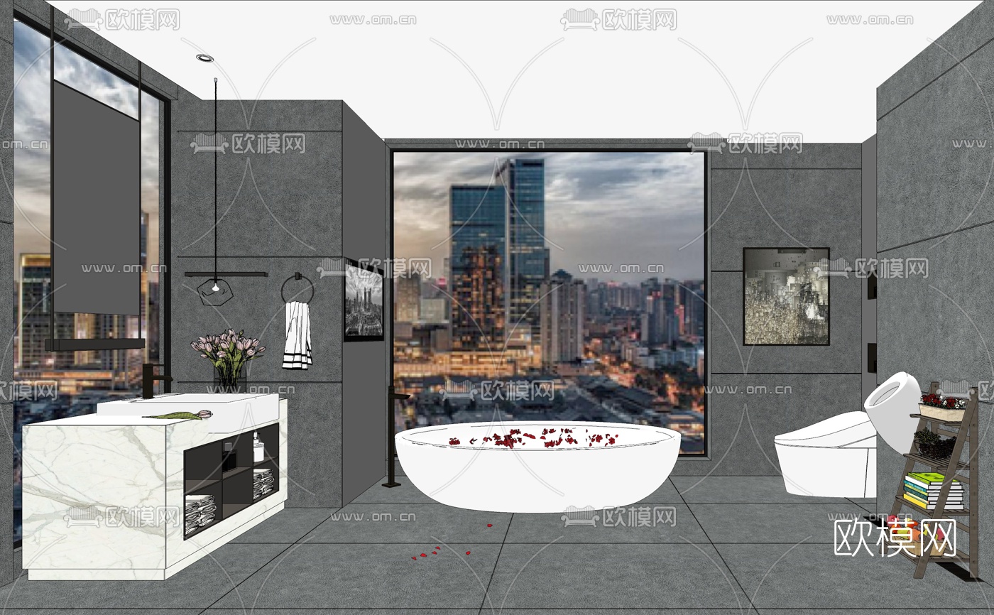 现代浴室卫生间su模型下载