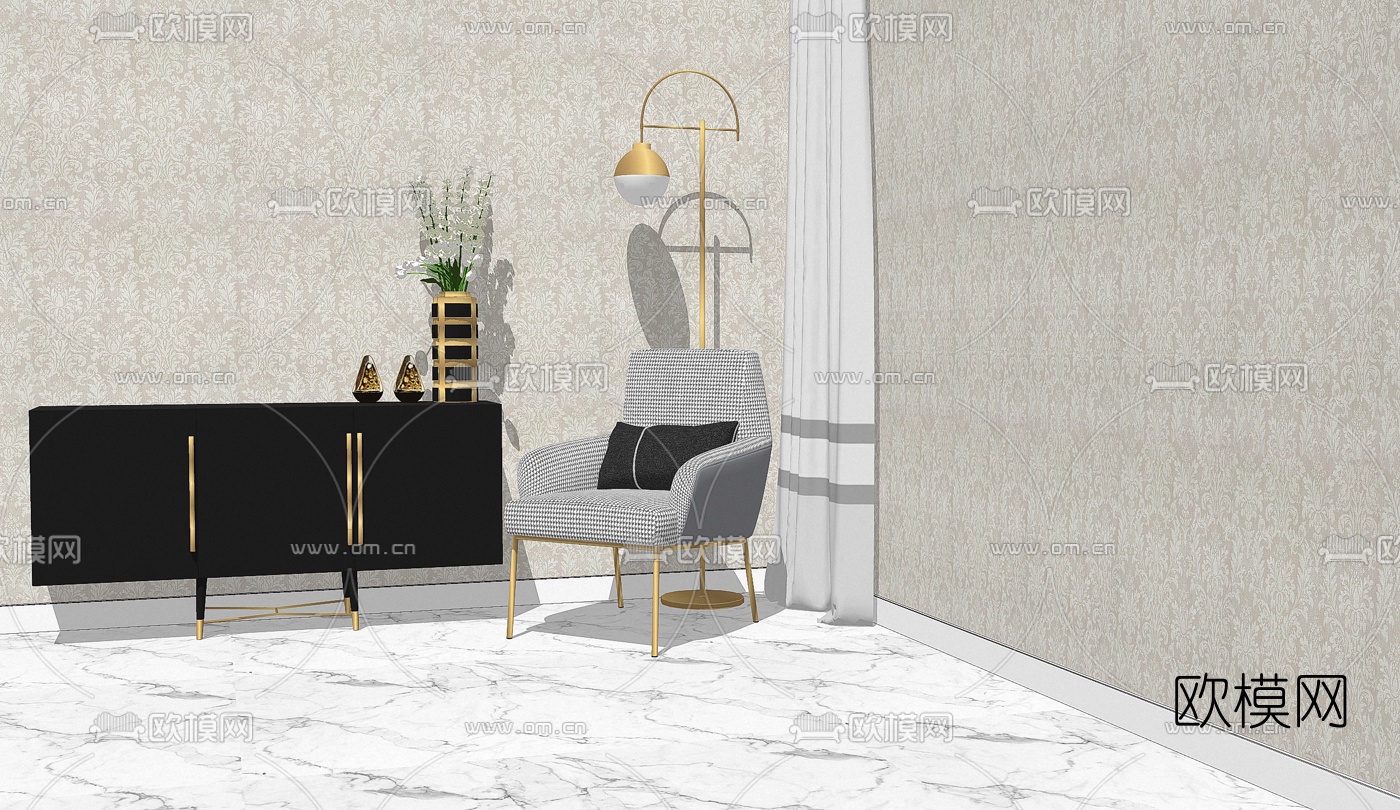 现代布艺休闲椅组合su模型下载