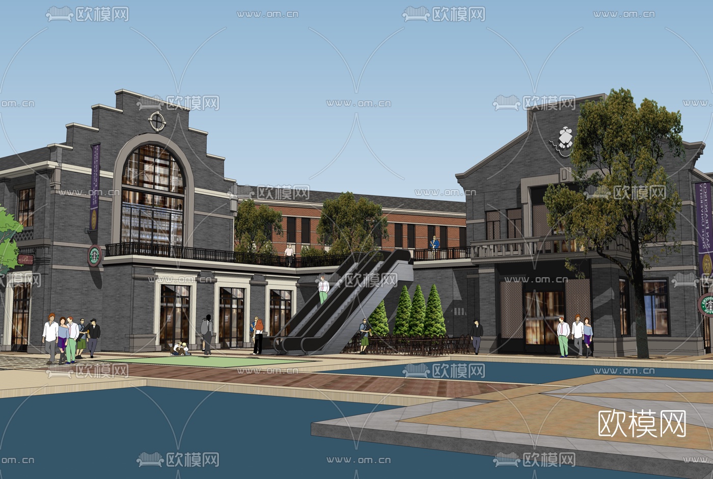 中式民国风酒吧商业街su模型下载（渲染图6）