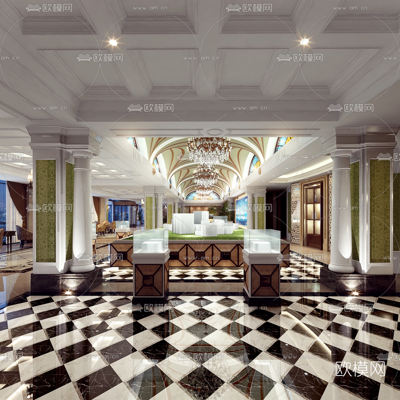 法式奢华售楼处大厅3D模型下载（渲染图3）
