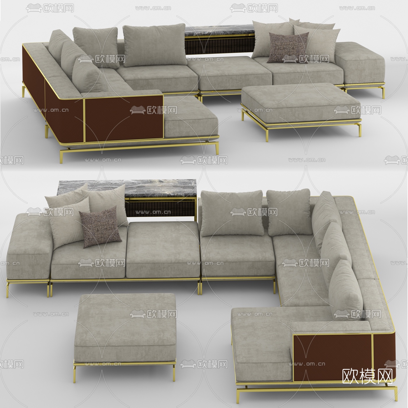 现代轻奢布艺多人转角沙发3d模型下载