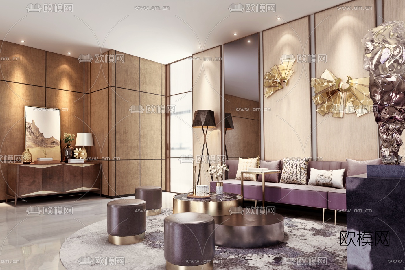 现代轻奢售楼部休息区3d模型下载