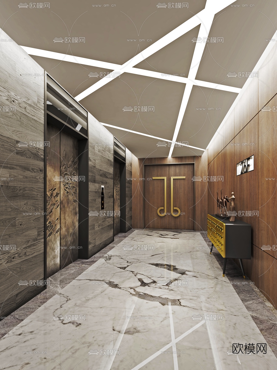 现代酒店电梯间3D模型下载