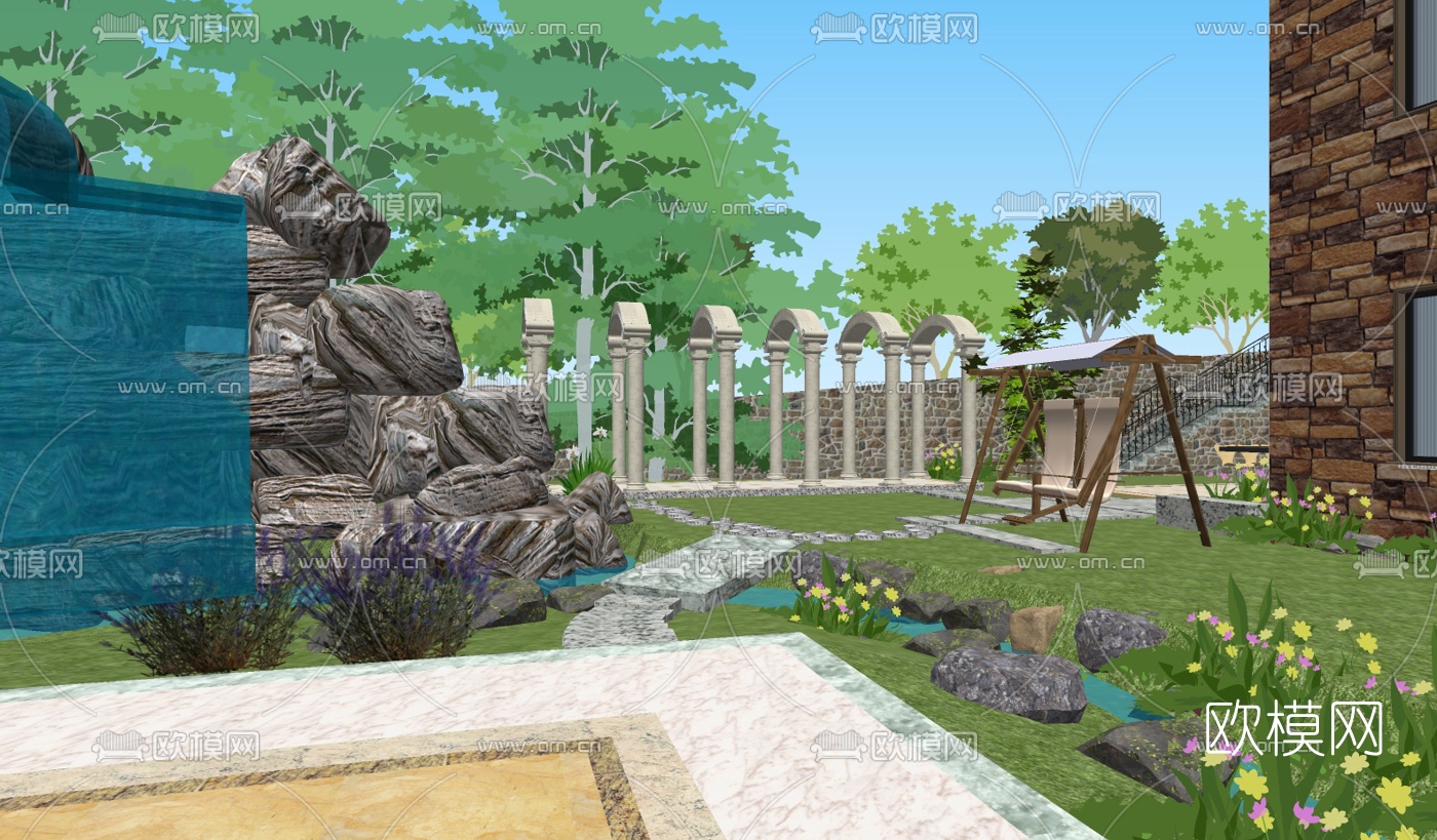 欧式园林景观su模型下载（渲染图6）