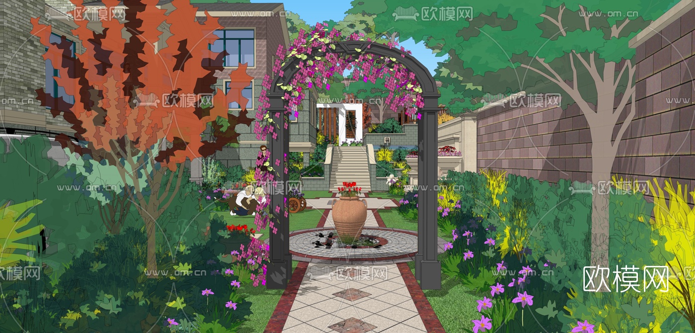 欧式独栋别墅su模型下载（渲染图3）