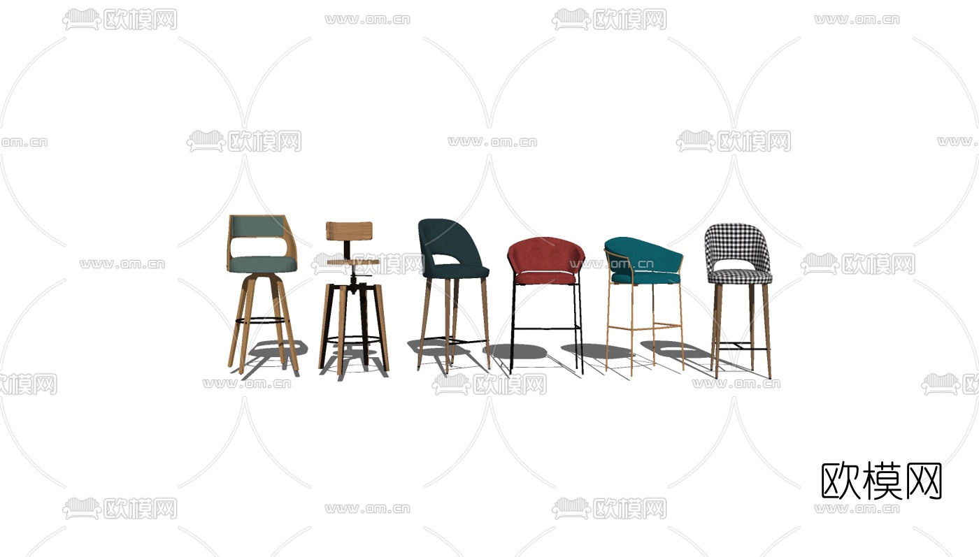 现代实木吧台椅组合su模型下载（渲染图2）