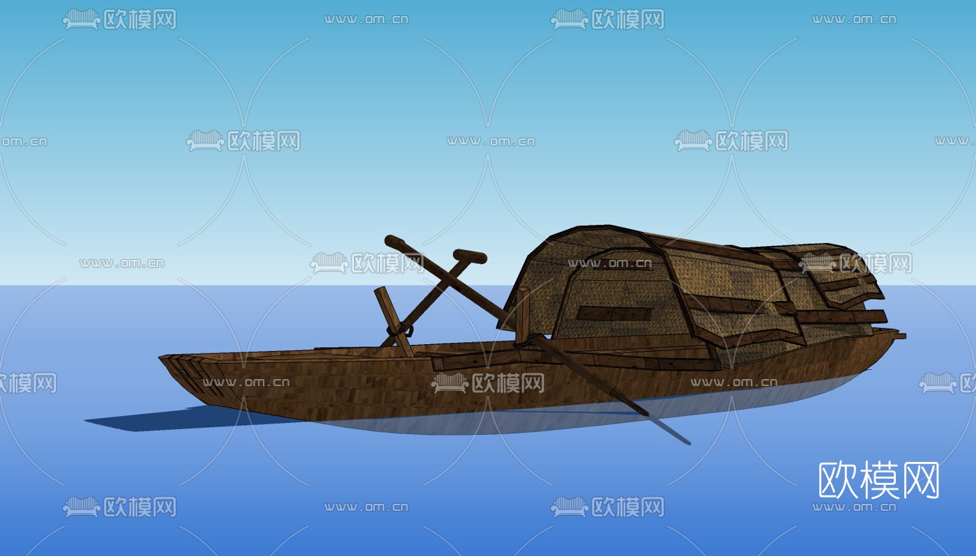 中式乌篷船免费su模型下载（渲染图1）