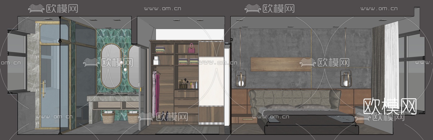 现代轻奢客餐厅su模型下载（渲染图4）