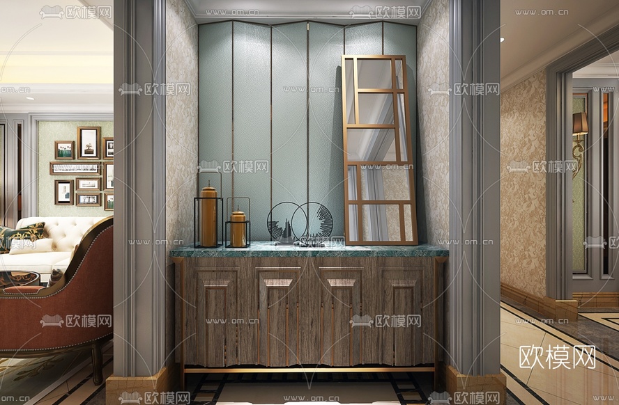 欧式古典客厅餐厅玄关3D模型下载(渲染图6)