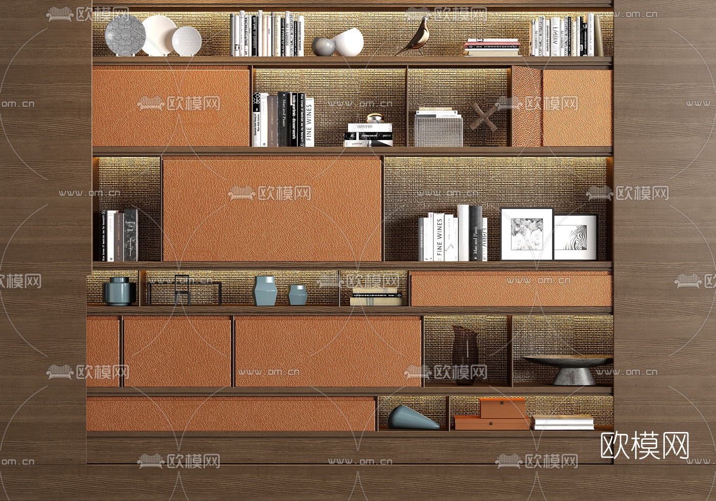 现代装饰民书柜3d模型-免费3dmax模型库-欧模网