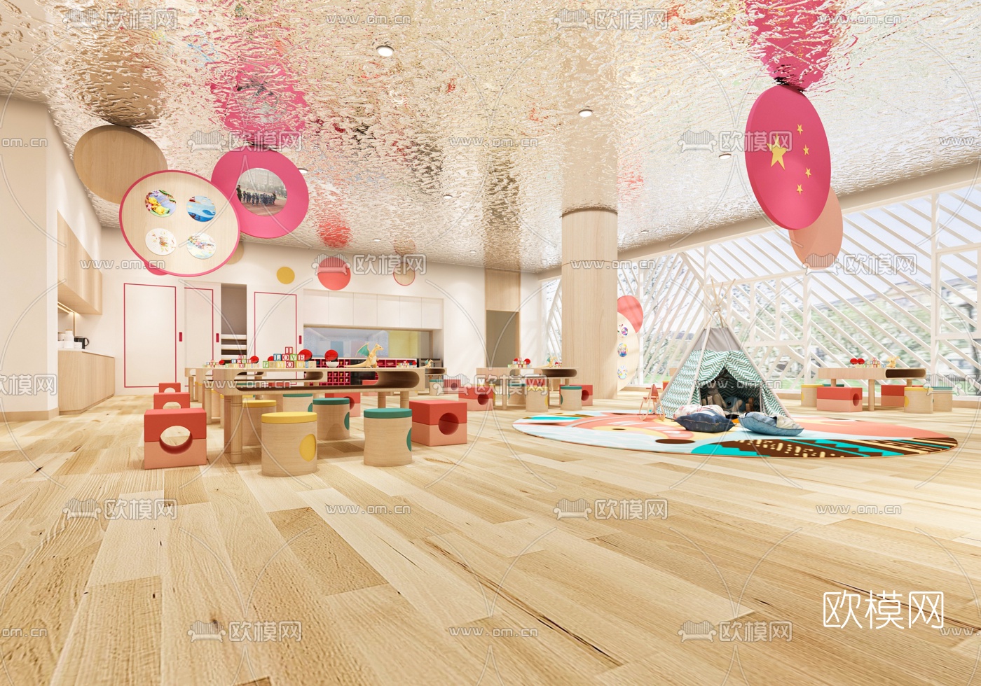 现代幼儿园课室3d模型下载（渲染图2）