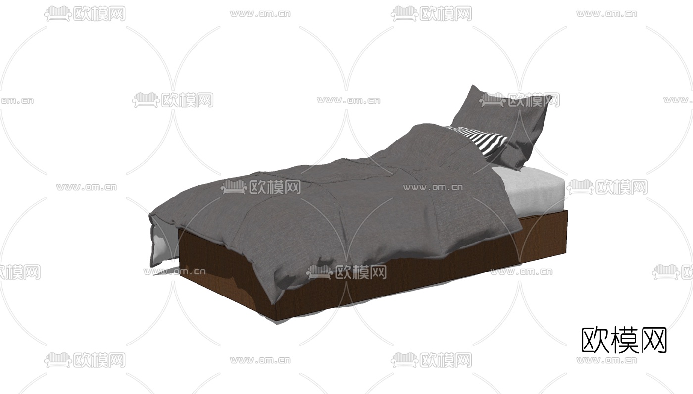 现代单人床免费su模型下载（渲染图2）