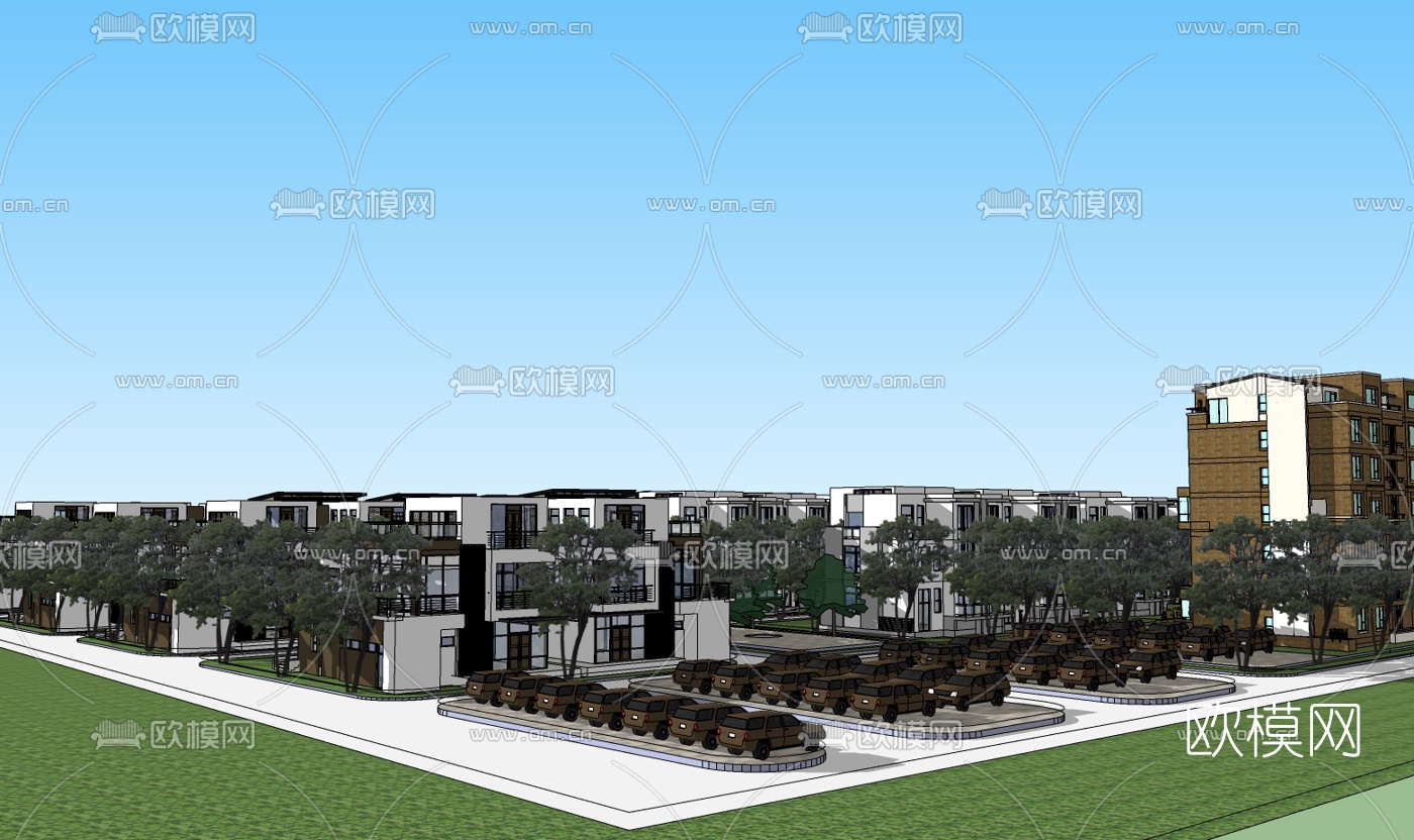现代豪华小区规划免费su模型下载（渲染图1）