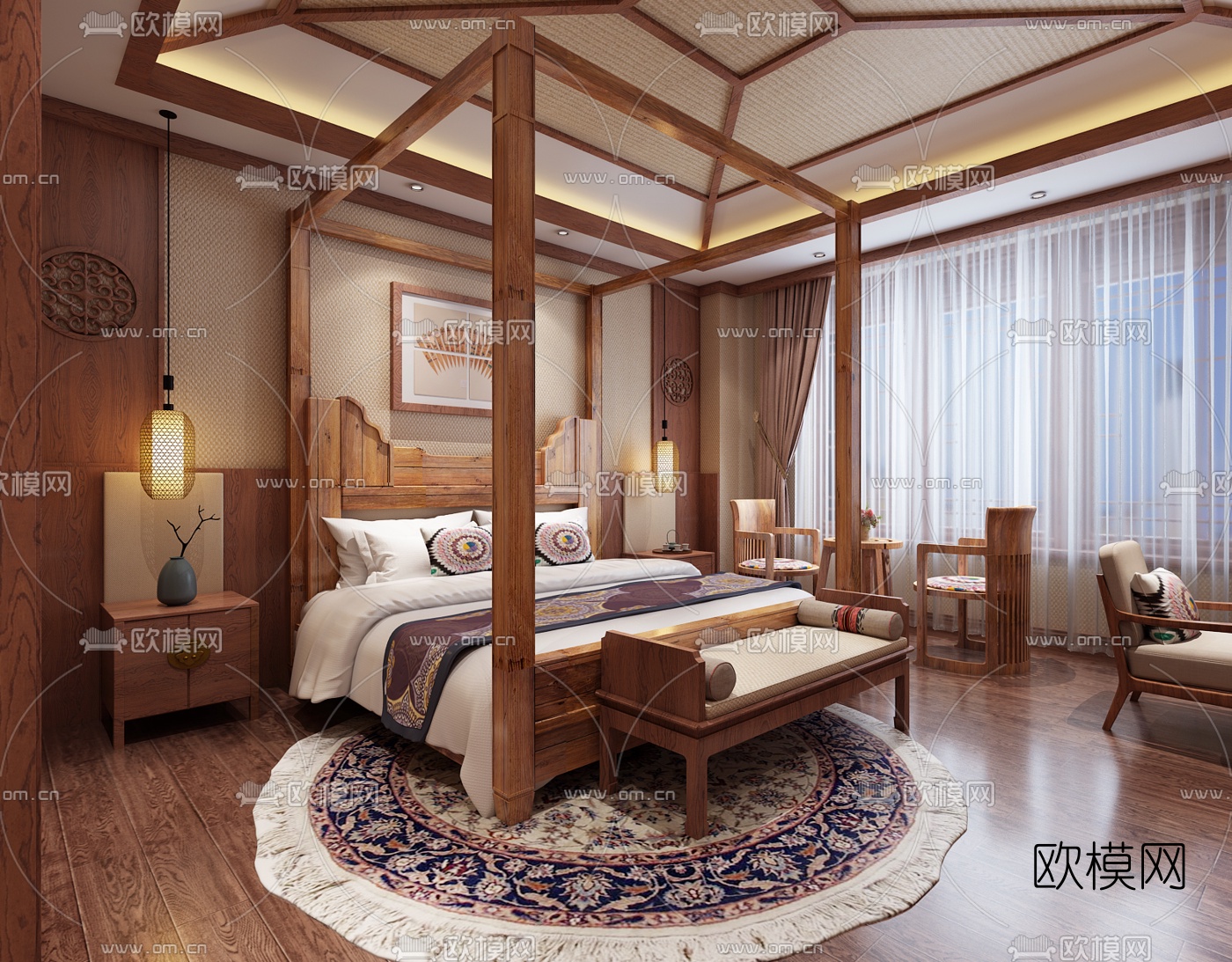 新中式民宿客房3d模型