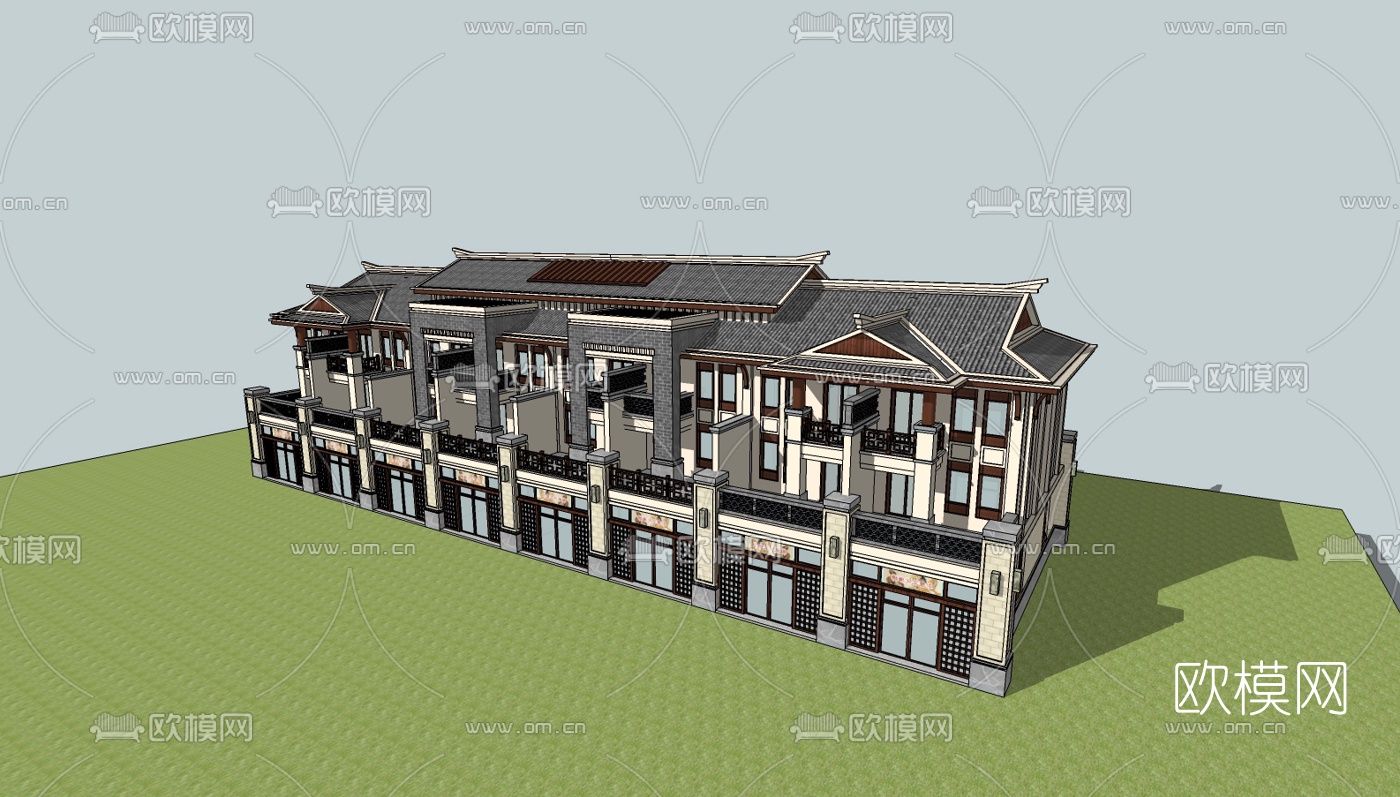 中式连排别墅su模型