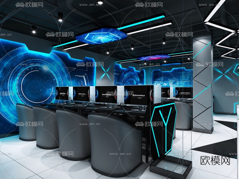 现代科技风网咖网吧3d模型下载(渲染图1)