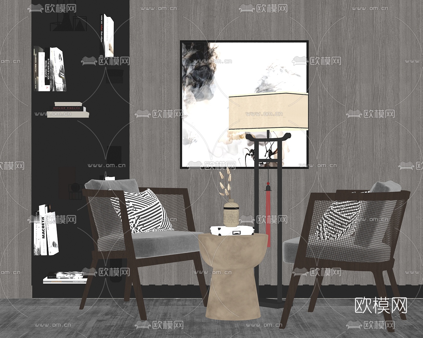 新中式实木休闲椅su模型下载（渲染图2）